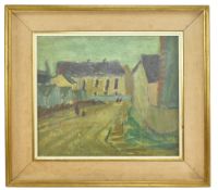 CONTINENTAL 20TH CENTURY SCHOOL OIL ON PANEL STREET SCENE PAINTING