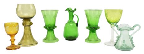 COLLECTION OF SEVEN PIECES OF 19TH C & LATER GLASSWARE INCL. ROEMERS