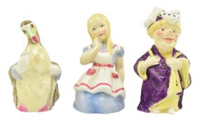 F. G. DOUGHTY FOR ROYAL WORCESTER - THREE ALICE IN WONDERLAND PORCELAIN CANDLE SNUFFERS
