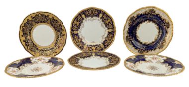 COALPORT - COLLECTION OF SIX COBALT & GILT PORCELAIN CABINET PLATES