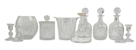 ELEVEN VINTAGE ENGLISH & IRISH VINTAGE CRYSTAL DECANTERS & MORE