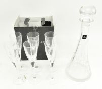 ROYAL DOULTON CRYSTAL GLASS DECANTER T/W 6 CHAMPAGNE FLUTES