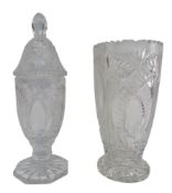 TWO PIECES OF 20TH CENTURY BOHEMIAN FLASH CUT CRYSTAL GLASS, LIDDED URN & VASE
