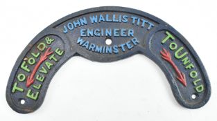 JOHN WALLIS TITT, WARMINSTER - VINTAGE MID CENTURY PAINTED CAST IRON INDUSTRIAL SIGN