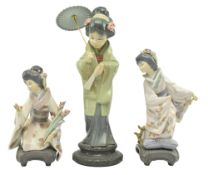 LLADRO - COLLECTION OF THREE PORCELAIN ORIENTAL FIGURINES INCL. SAYONARA