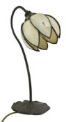 TIFFANY STYLE LATE 20TH CENTURY CIRCA 1980S GLASS & COPPERED METAL LILY DESK LAMP