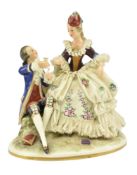 CAPODIMONTE - EARLY 20TH CENTURY PORCELAIN FIGURAL SCENE OF A REGENCY COUPLE