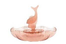 EARLY 20TH CENTURY CIRCA 1930S ART DECO PINK PRESSED GLASS CENTREPIECE FLOWER BOWL VASE