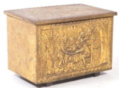 20TH CENTURY BRASS CLADDED COAL CHEST FIRESIDE BOX