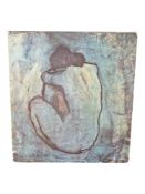 VINTAGE 20TH CENTURY PRINT ON BOARD AFTER PICASSO'S BLUE LADY