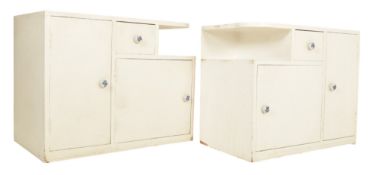 PAIR OF MID CENTURY WHITE PAINTED BEDSIDE CABINETS