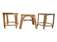 THREE MID CENTURY BAMBOO & GLASS SIDE TABLES