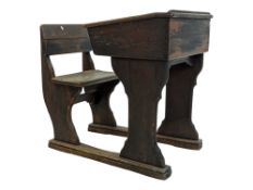 VICTORIAN 19TH CENTURY OAK SCHOOL DESK & BENCH SEAT