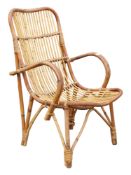 ITALIAN MODERN DESIGN - MID CENTURY BAMBOO & RATTAN WEAVE ARMCHAIR