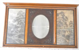EDWARDIAN OVERMANTEL OAK TRIPTYCH MIRROR