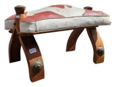 MID CENTURY BENTWOOD AND TWO TONE LEATHER CAMEL STOOL