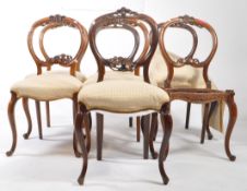 HARLEQUIN SET OF SEVEN 19TH CENTURY BALLOON BACK DINING CHAIRS