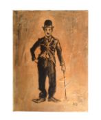 RICHARD BAZLEY (B.1962) - 'CHARLIE CHAPLIN' - MIXED MEDIA PAINTING