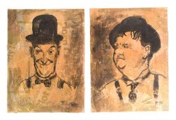 RICHARD BAZLEY (B.1962) - 'LAUREL & HARDY' - MIXED MEDIA PAINTING