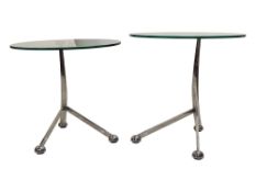 MANNER OF EILEEN GREY - PAIR OF MID CENTURY CHROME & GLASS OCCASIONAL TABLES