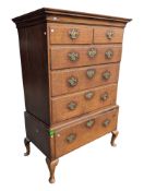 GEORGE III OAK TALLBOY CHEST ON CHEST OF DRAWERS ON STAND