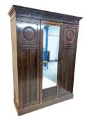 LARGE EDWARDIAN WALNUT ARTS & CRAFTS TRIPLE WARDROBE