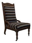 VICTORIAN 19TH CENTURY CARVED MAHOGANY LOW LADIES CHAIR
