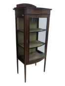 EDWARDIAN MAHOGANY INLAID BOW FRONT CHINA DISPLAY CABINET