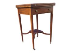 EDWARDIAN MAHOGANY INLAID ENVELOPE CARD TABLE