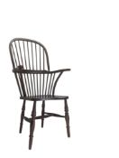VICTORIAN 19TH CENTURY ASH & BEECH WINDSOR DOUBLE COMB BACK ARMCHAIR