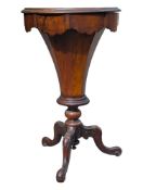 19TH CENTURY VICTORIAN BURR WALNUT TRUMPET WORK TABLE