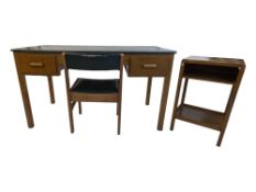 POST WAR AIR MINISTRY OAK & FORMICA DESK, CHAIR & BEDSIDE TABLE