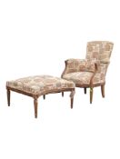 EARLY 20TH CENTURY CIRCA 1920S CARVED ARMCHAIR W/ MATCHING STOOL