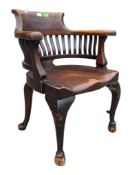 VICTORIAN 19TH CENTURY REVIVAL FRUITWOOD CAPTAINS OFFICE DESK CHAIR