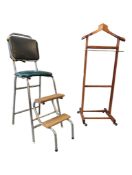 VINTAGE MID CENTURY TEAK VALET STAND W/ INDUSTRIAL CHAIR