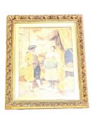 19TH CENTURY OVERPAINTED OIL ON PRINT MARKET SCENE