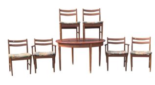 JENTIQUE FURNITURE - MID CENTURY TEAK TABLE WITH 6 DINING CHAIRS