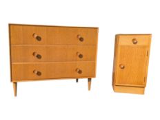 MEREDEW FURNITURE - MID CENTURY OAK CHEST OF DRAWERS & BEDSIDE CABINET