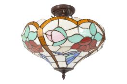 TIFFANY STYLE CEILING STAINED GLASS LEADED PENDANT LAMP