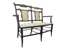 EDWARDIAN MAHOGANY & MARQUETRY INLAID TWO SEAT WINDOW SEAT BENCH