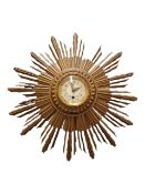 FRENCH GILT WOOD SUNBURST WALL CLOCK