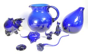 COLLECTION OF BRISTOL BLUE AND OTHER GLASS ITEMS SOME SIGNED