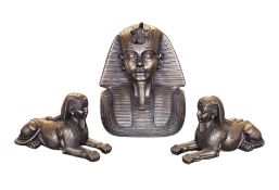 THREE LATE 20TH CENTURY CONTEMPORARY RESIN EGYPTIAN PHARAOH FIGURES