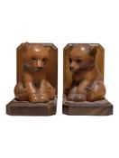 PAIR OF 20TH CENTURY HAND CARVED BEAR BOOK ENDS