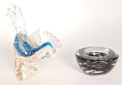 20TH CENTURY MURANO STYLE GLASS COCKEREL AND GLASS STUDIO BOWL