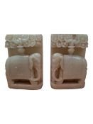 PAIR OF INDIAN CARVED SOAPSTONE ELEPHANT BOOKENDS