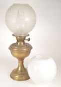 DUPLEX TWIN WICK BRASS OIL LAMP WITH SHADE AND CHIMNEY