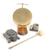 WALL HANGING BRASS DINNER GONG WITH STRIKER, TORTOISE AND DISH