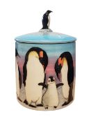 DENNIS CHINA WORKS - 2001 EARTHENWARE PENGUIN DESIGN LIDDED POT