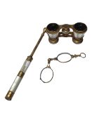 FRENCH 19TH CENTURY MOTHER OF PEARL OPERA GLASSES AND LORGNETTE